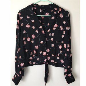 Target Black Button Down Blouse with Tie Front